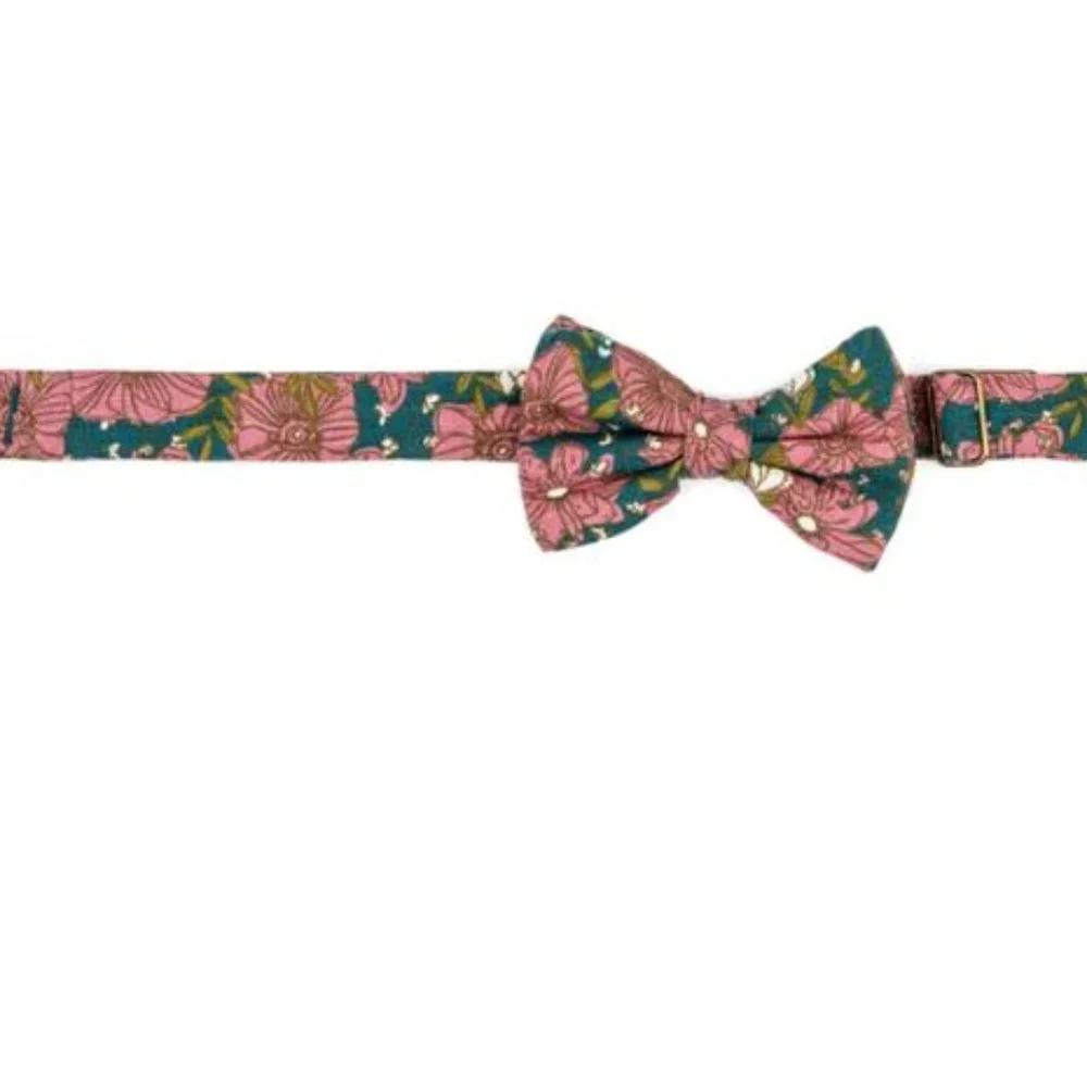 Milkbarn Organic Linen and Cotton Teal Floral Bow Tie NWOT